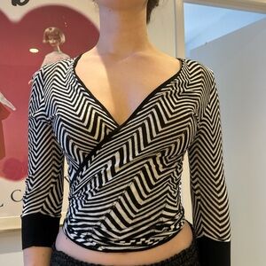 Black and White Zigzag Wrap Top